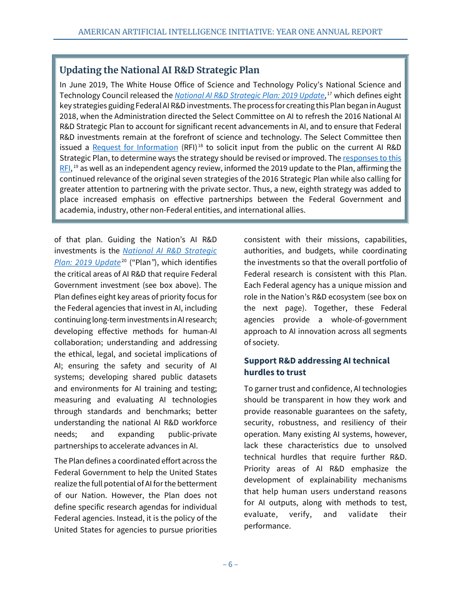 American Artificial Intelligence Initiative: Year One Annual Report, Page 12
