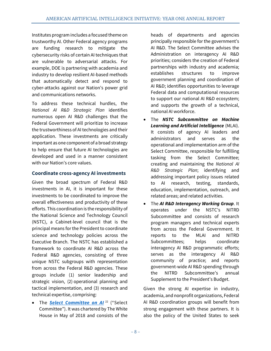 American Artificial Intelligence Initiative: Year One Annual Report, Page 14