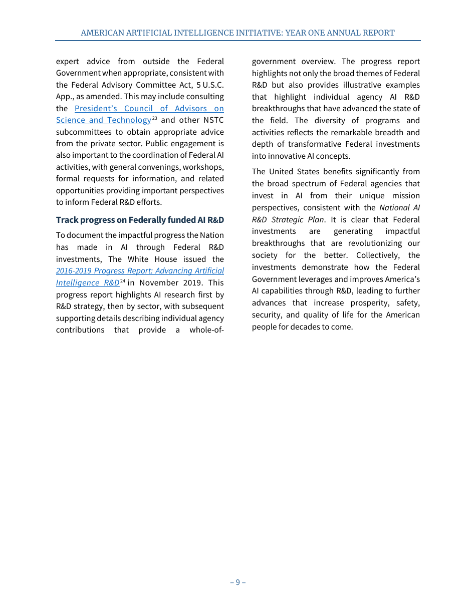 American Artificial Intelligence Initiative: Year One Annual Report, Page 15