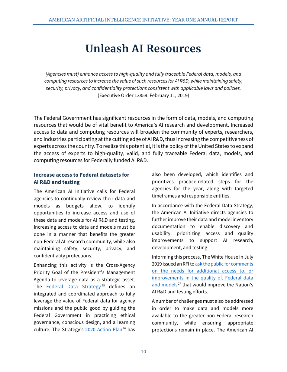 American Artificial Intelligence Initiative: Year One Annual Report, Page 16