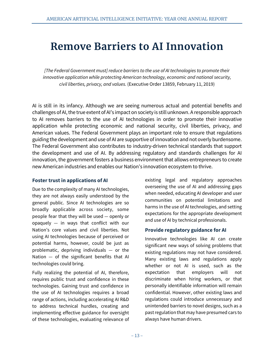 American Artificial Intelligence Initiative: Year One Annual Report, Page 19