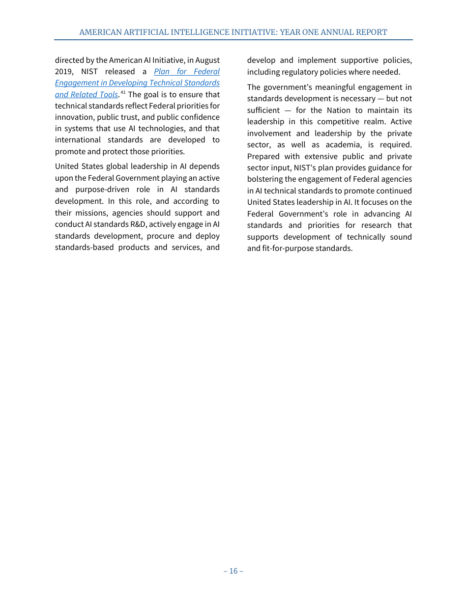 American Artificial Intelligence Initiative: Year One Annual Report, Page 22