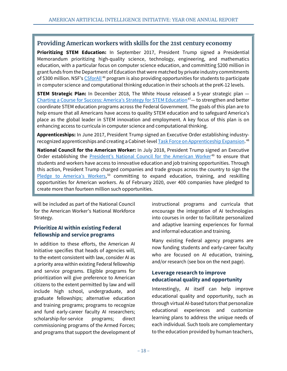 American Artificial Intelligence Initiative: Year One Annual Report, Page 24