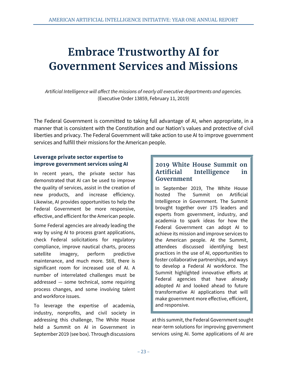 American Artificial Intelligence Initiative: Year One Annual Report, Page 29