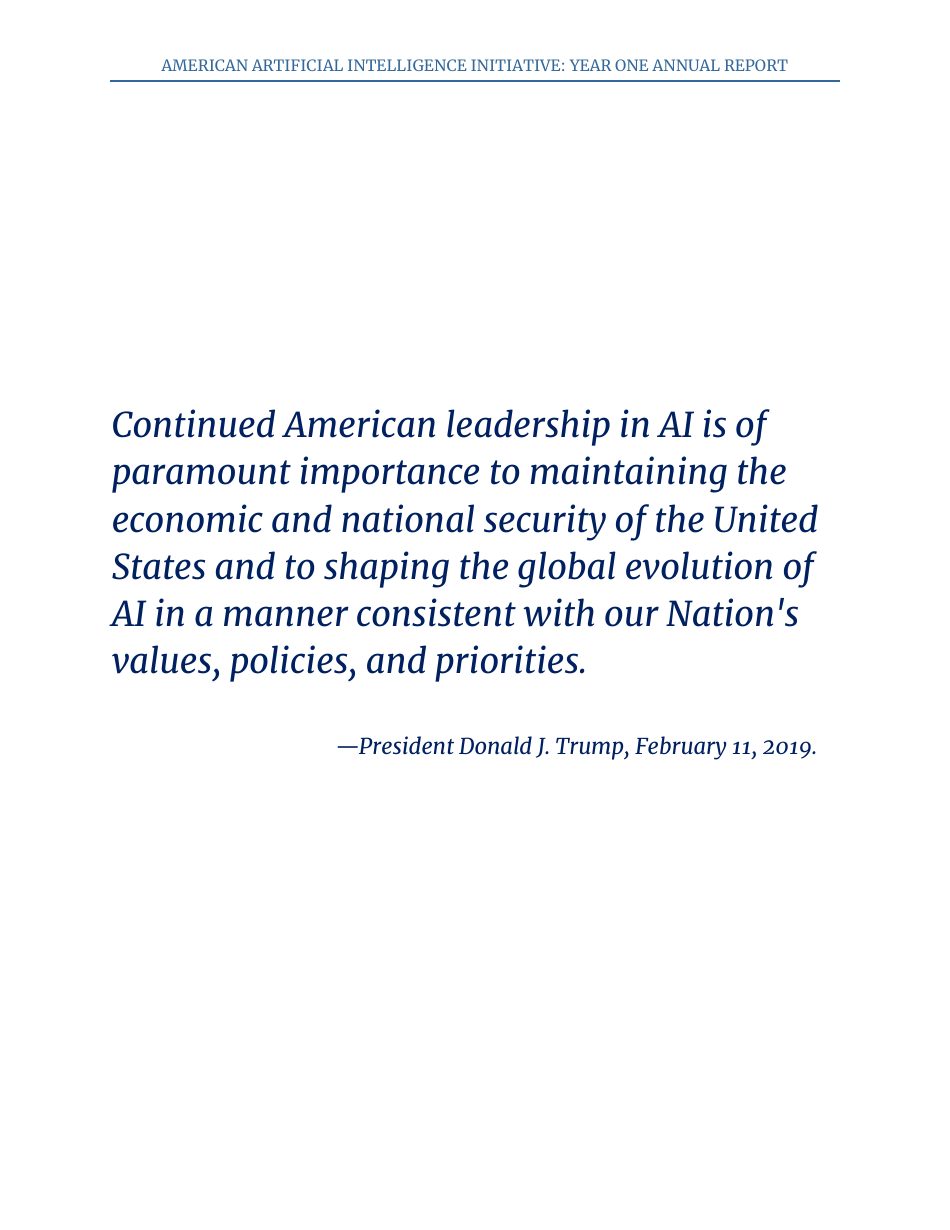 American Artificial Intelligence Initiative: Year One Annual Report, Page 2
