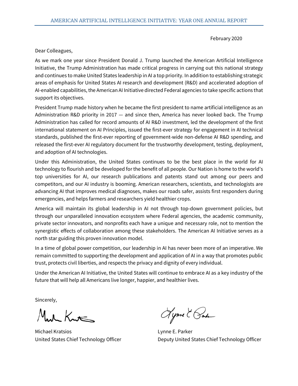 American Artificial Intelligence Initiative: Year One Annual Report, Page 3