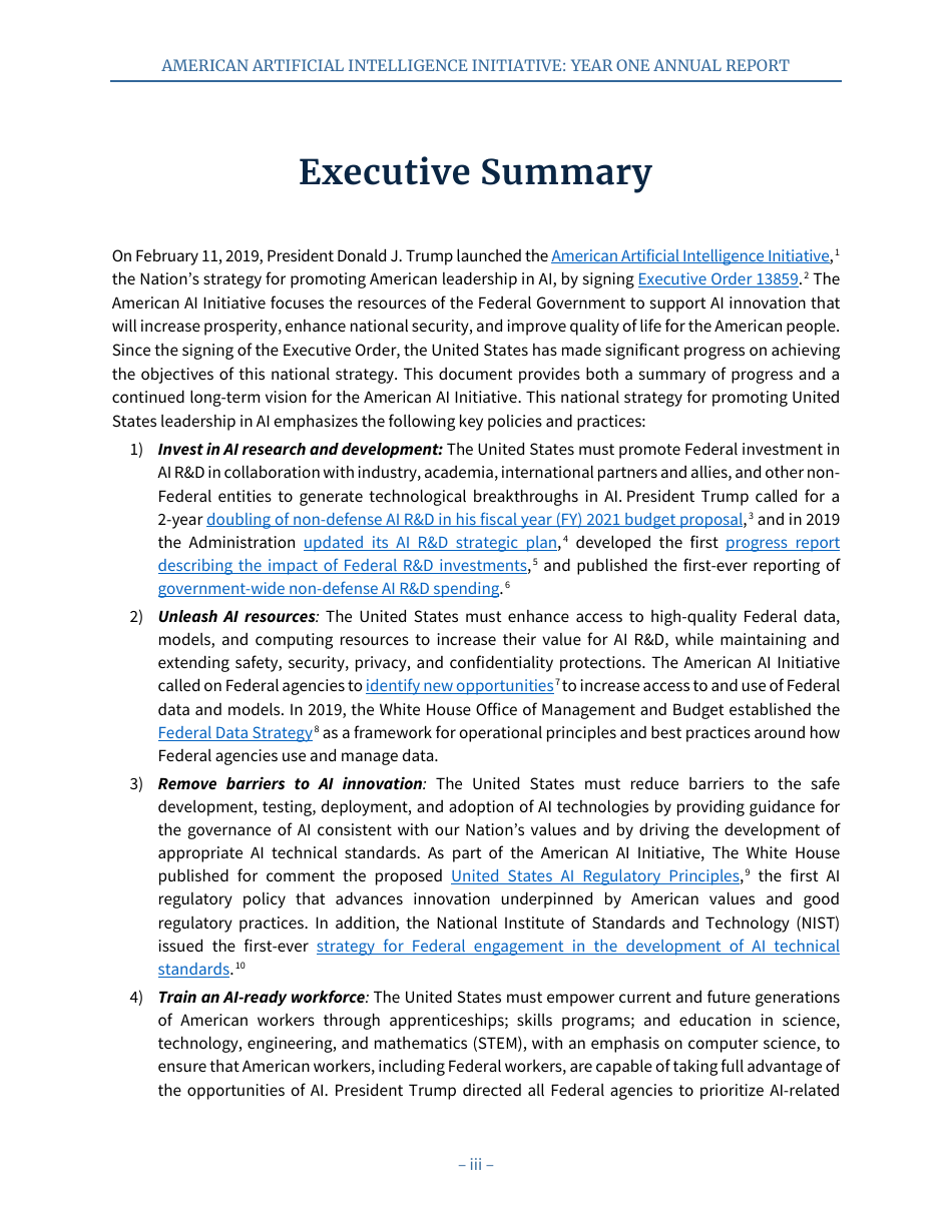 American Artificial Intelligence Initiative: Year One Annual Report, Page 5