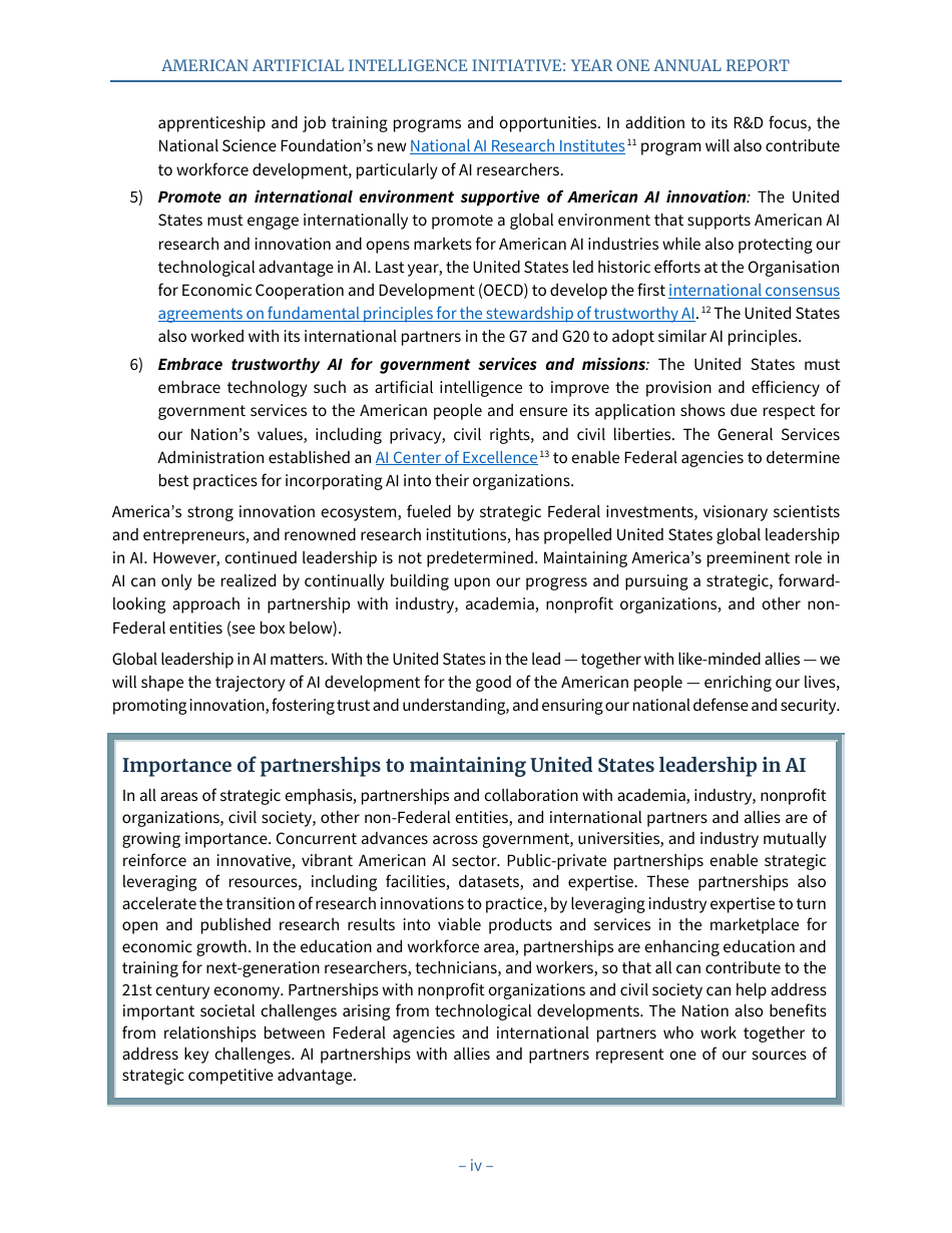 American Artificial Intelligence Initiative: Year One Annual Report, Page 6
