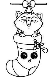 Christmas Cat in the Cute Stocking Coloring Sheet