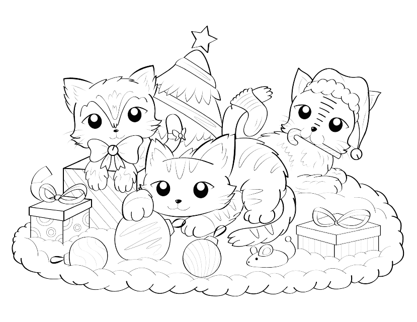 Christmas Cats Coloring Sheet