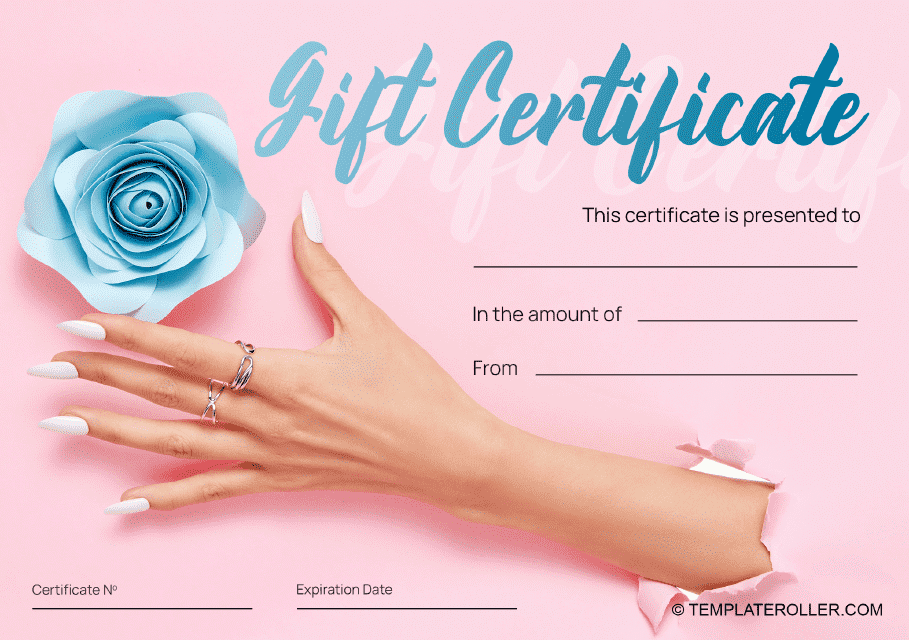 Pink Nail Gift Certificate Template