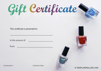 Document preview: Nail Gift Certificate Template - Grey