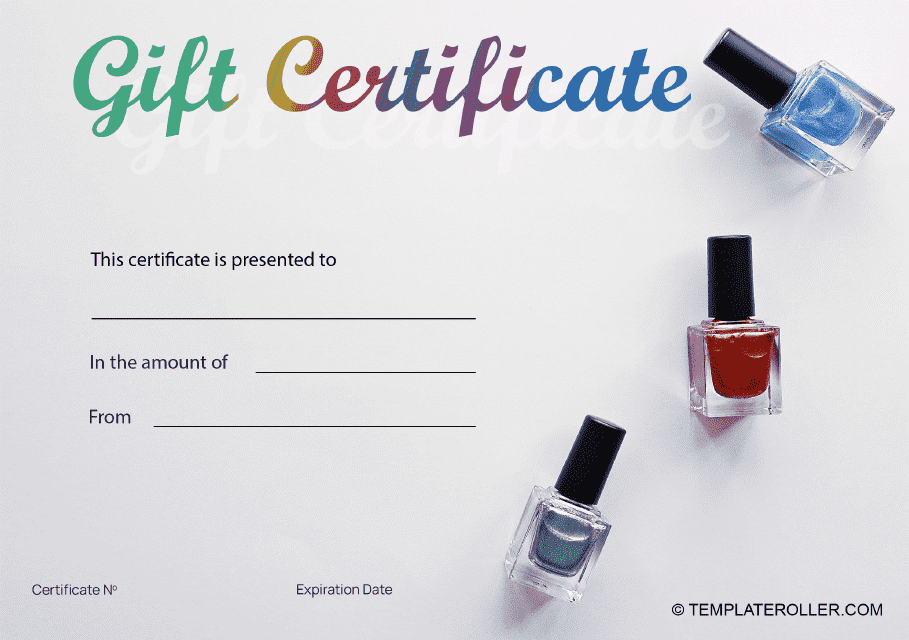 Nail Gift Certificate Template Grey Download Printable PDF