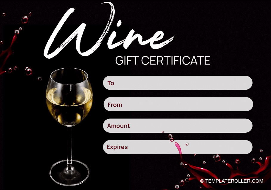 Wine Gift Certificate Template - Black Preview Image