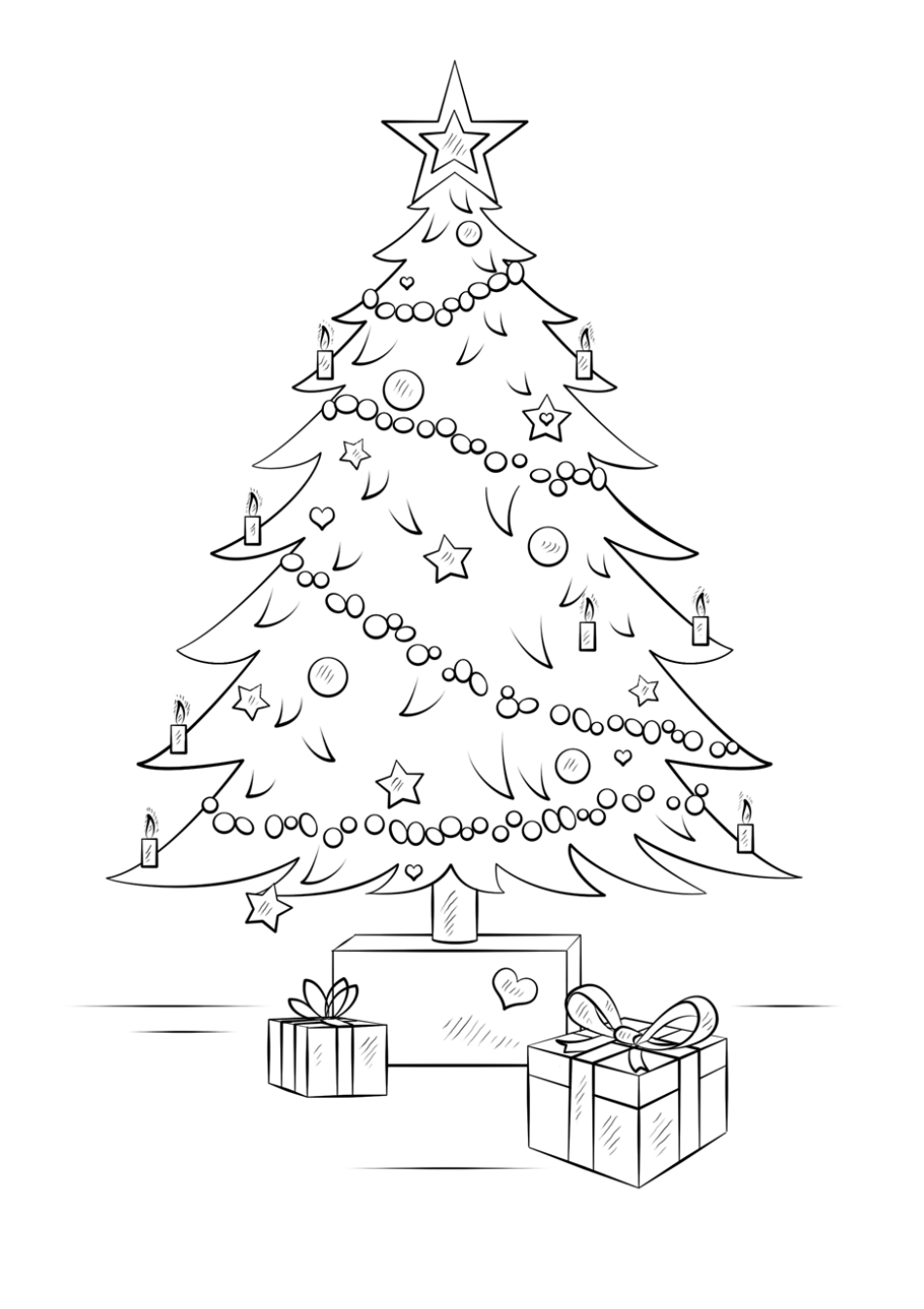 Christmas Tree Coloring Page with Gifts