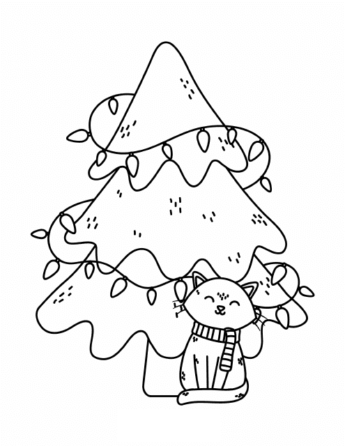 Christmas Tree Coloring Pages - Cat