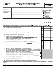 Document preview: IRS Form 8027 Employer's Annual Information Return of Tip Income and Allocated Tips