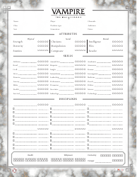 Document preview: Vampire the Masquerade Character Sheet - 5th Edition, Marble