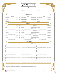 Document preview: Vampire the Masquerade Character Sheet - 5th Edition, White
