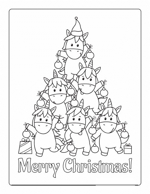 Christmas Tree Coloring Pages - Unicorns