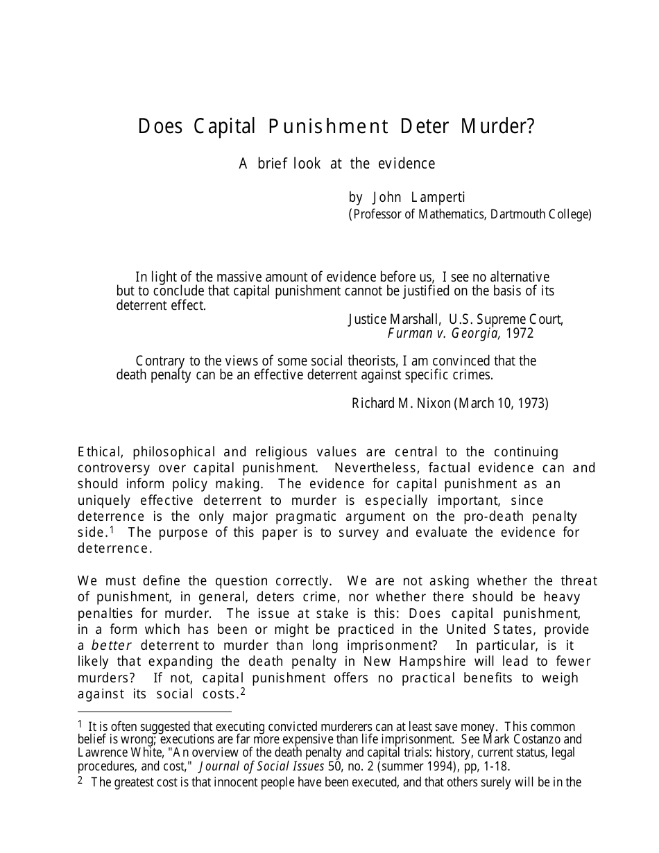Document Cover - Does Capital Punishment Deter Murder? A Brief Look at the Evidence