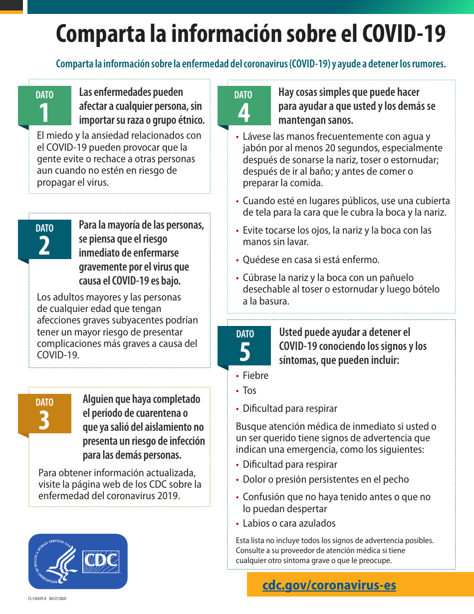 Comparta La Informacion Sobre El Covid-19 (Spanish), Page 1