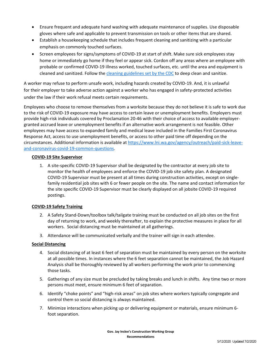 Phase 2 Construction Covid-19 Job Site Requirements - Washington, Page 2