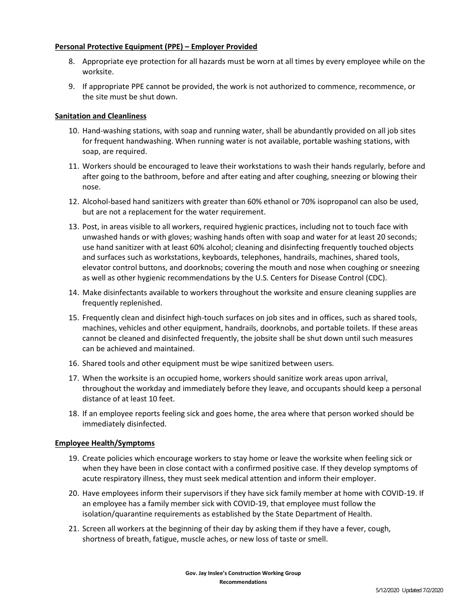 Phase 2 Construction Covid-19 Job Site Requirements - Washington, Page 3