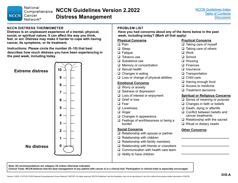 Nccn Guidelines Version 2.2022 Distress Management