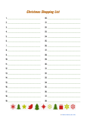 Document preview: Christmas Shopping List Template - Thirty Eight Points