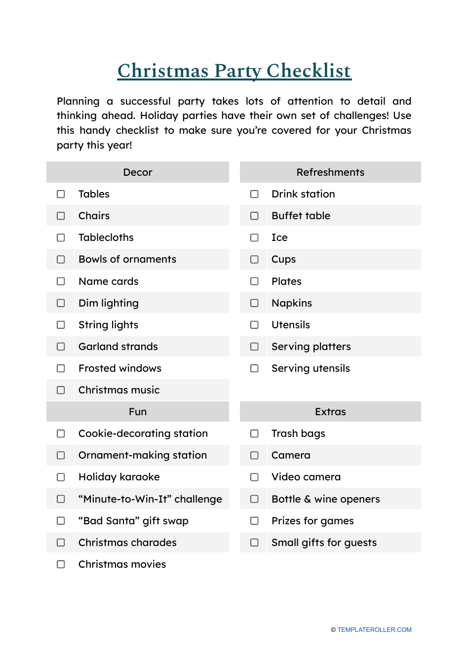 Christmas Party Checklist Template Download Printable PDF Templateroller