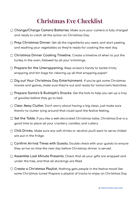 Christmas Eve Checklist Template