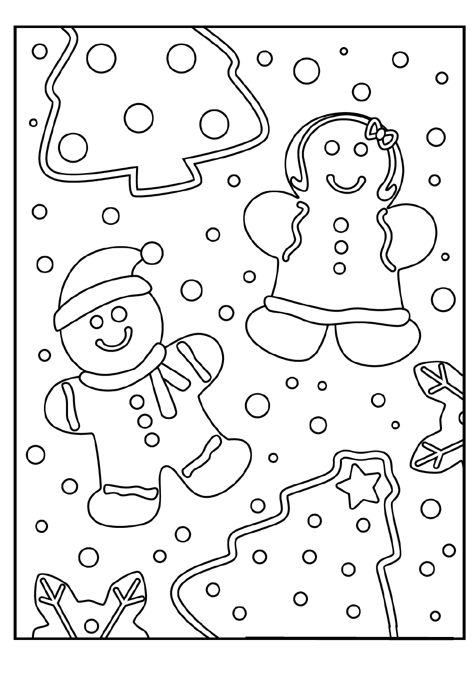 Gingerbread coloring pages featuring adorable boy and girl designs