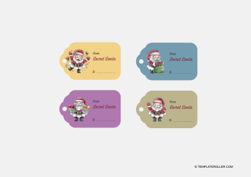 Document preview: Secret Santa Gift Tag Template - Yellow, Blue, Pink, Green