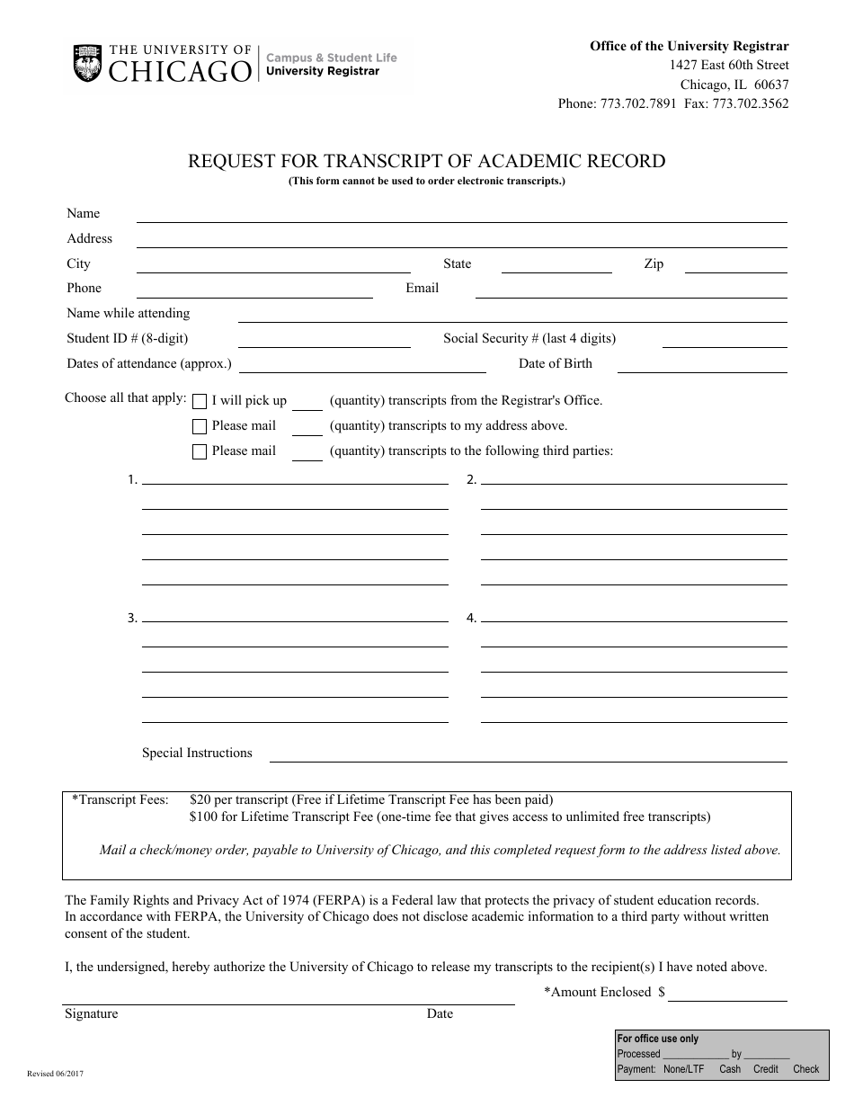 Illinois Request for Transcript of Academic Record - University of ...