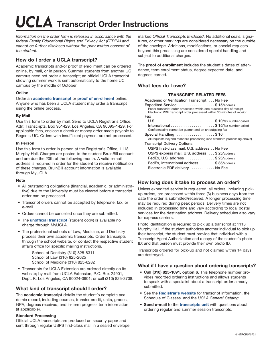 Transcript Order - University of California, Los Angeles - California, Page 2