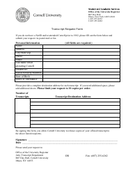 Document preview: Transcript Request Form - Cornell University - New York
