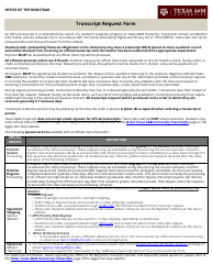 Document preview: Transcript Request Form - Texas a&m University - Texas