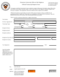 Document preview: Official Transcript Request Form - Princeton University - New Jersey