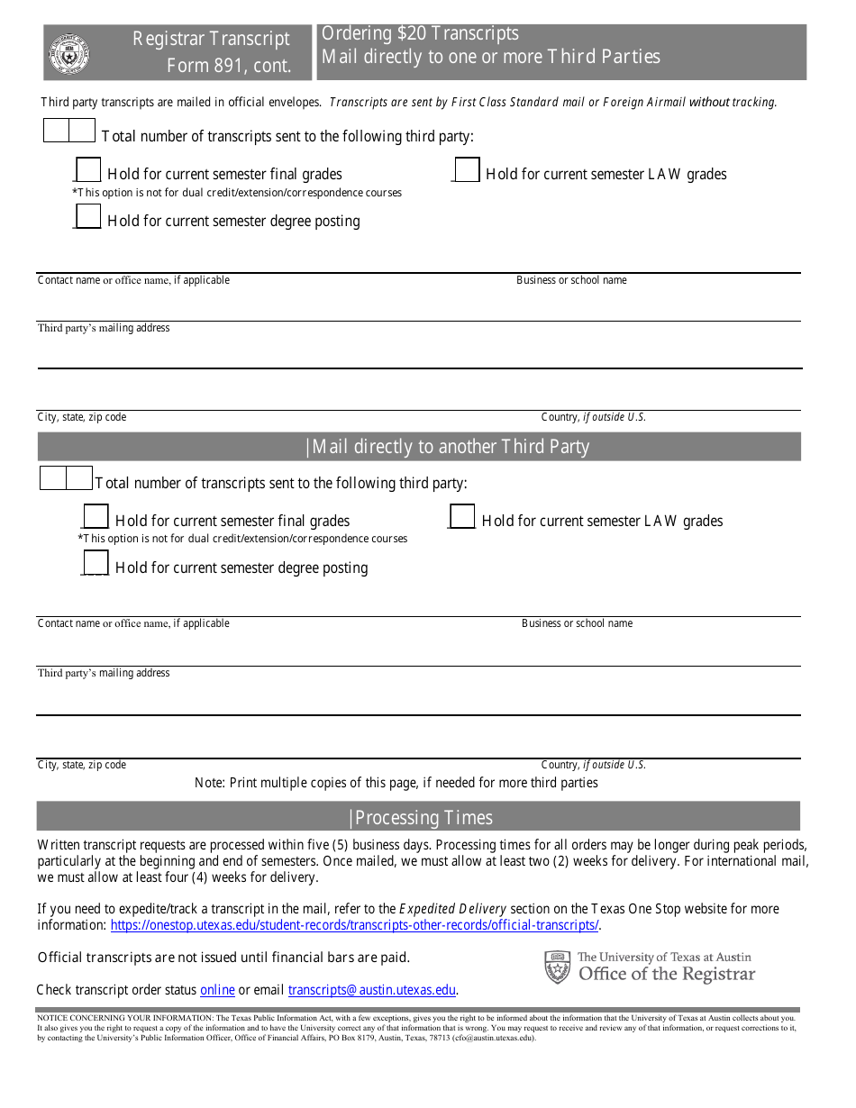 Registrar Transcript - University of Texas at Austin - Texas, Page 2