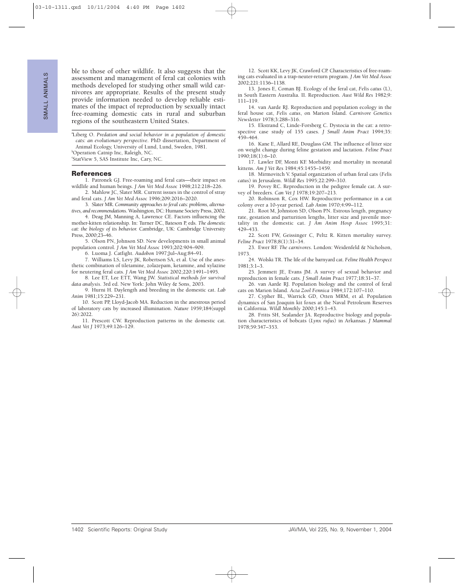 Reproductive Capacity of Free-Roaming Domestic Cats and Kitten Survival Rate - Felicia B. Nutter, Jay F. Levine, Michael K. Stoskopf, Page 4