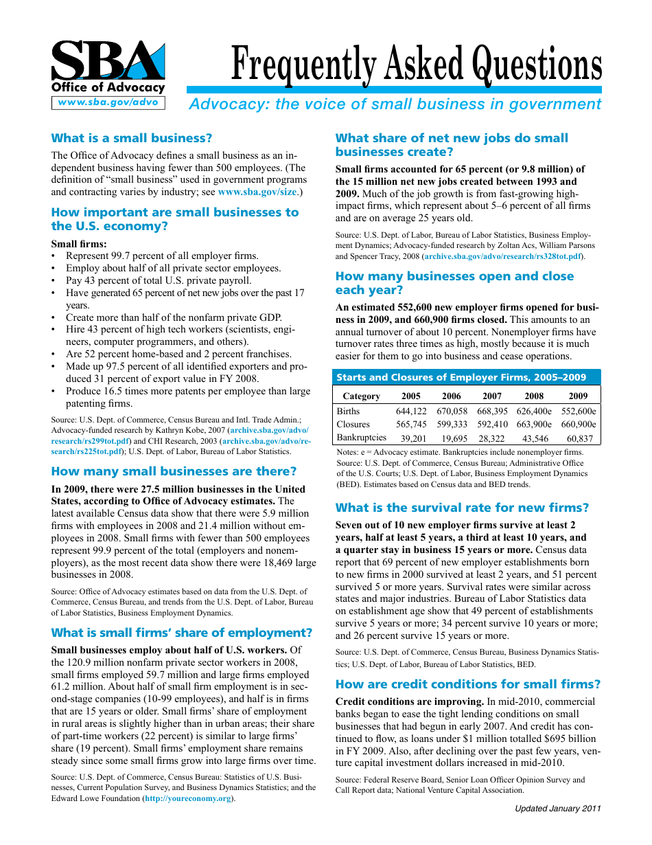 Advocacy: the Voice of Small Business in Government - Frequently Asked Questions, Page 1