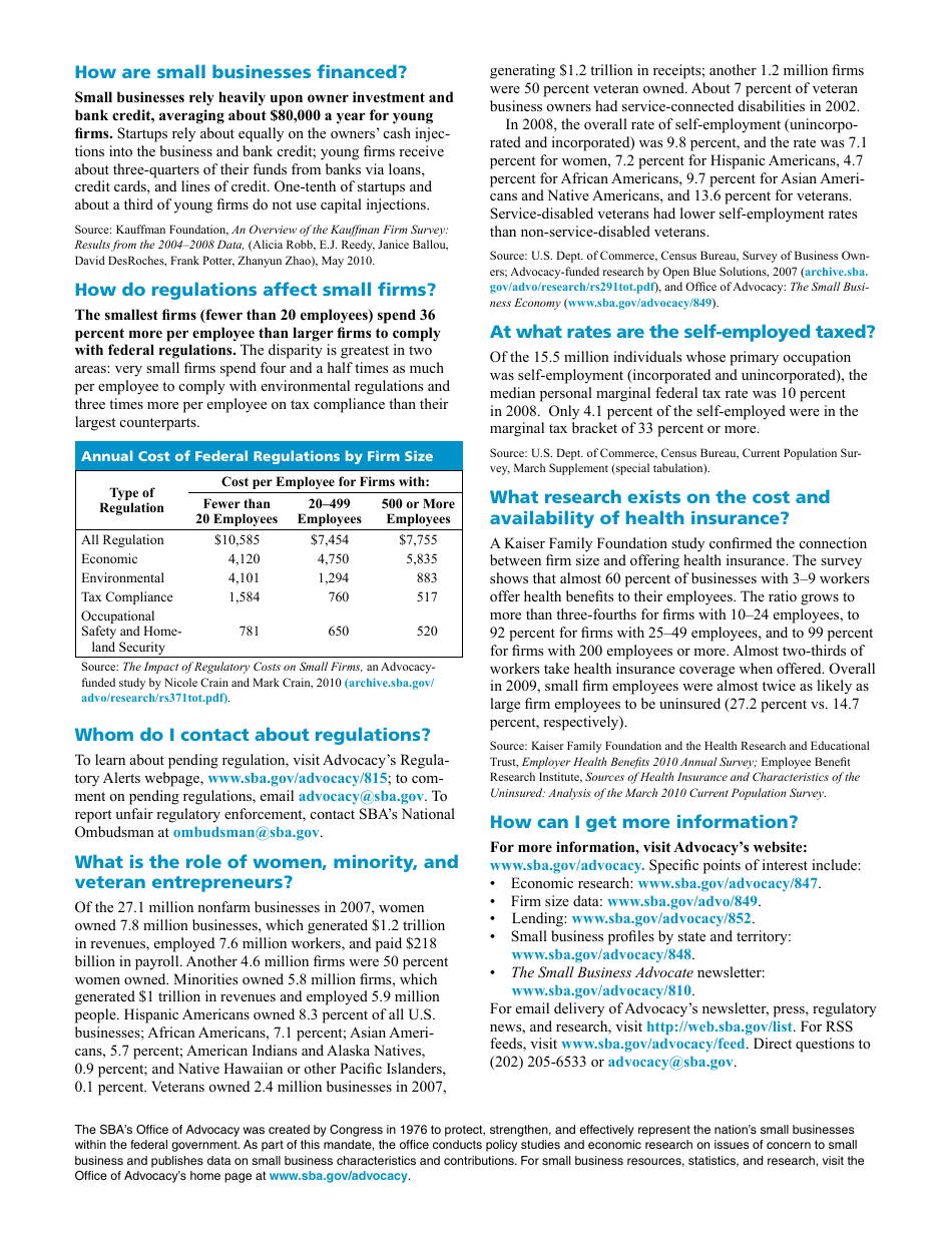 Advocacy: the Voice of Small Business in Government - Frequently Asked Questions, Page 2
