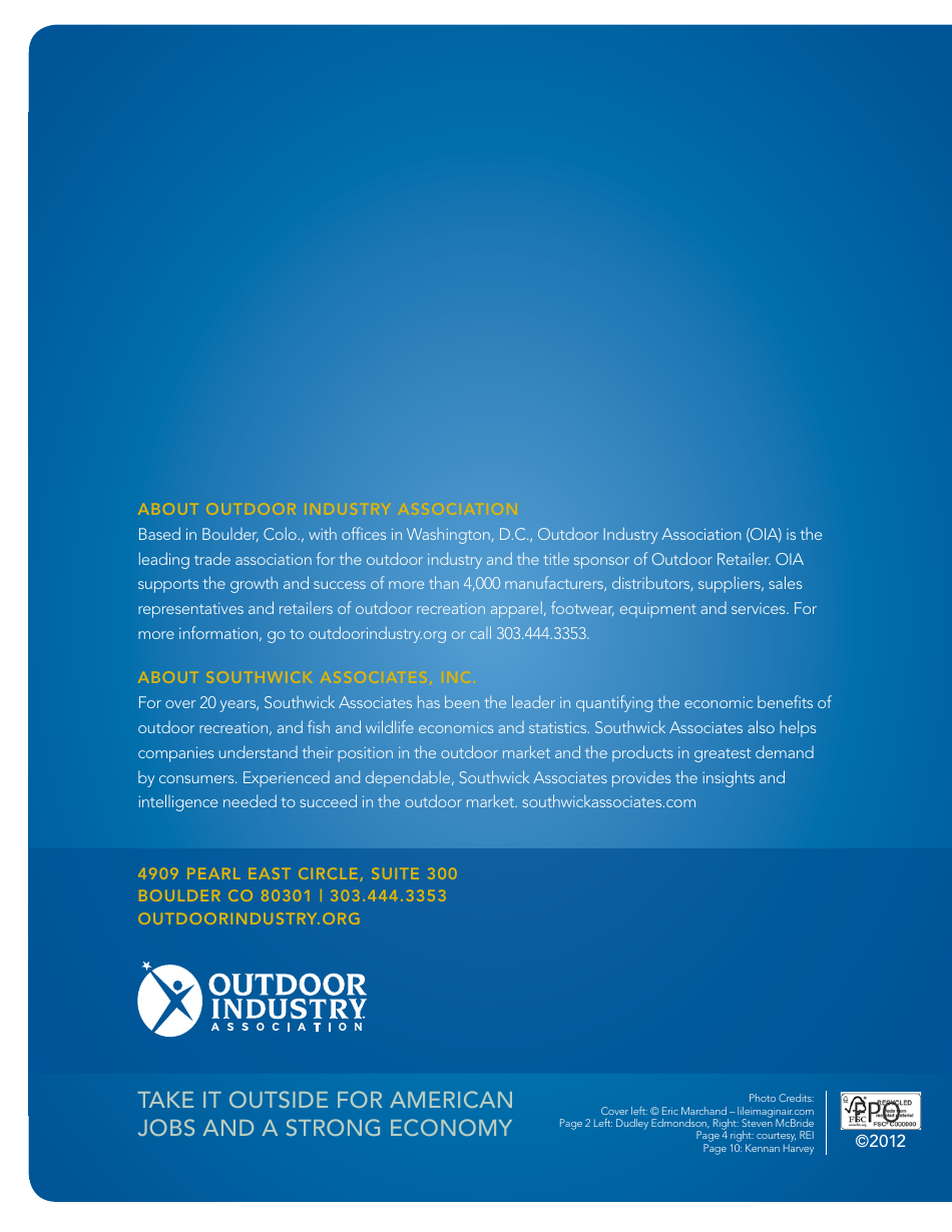 The Outdoor Recreation Economy: Take It Outside for American Jobs and a Strong Economy, Page 20