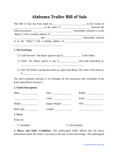 Alabama Trailer Bill Of Sale Template Fill Out Sign Online And Download Pdf Templateroller 8863