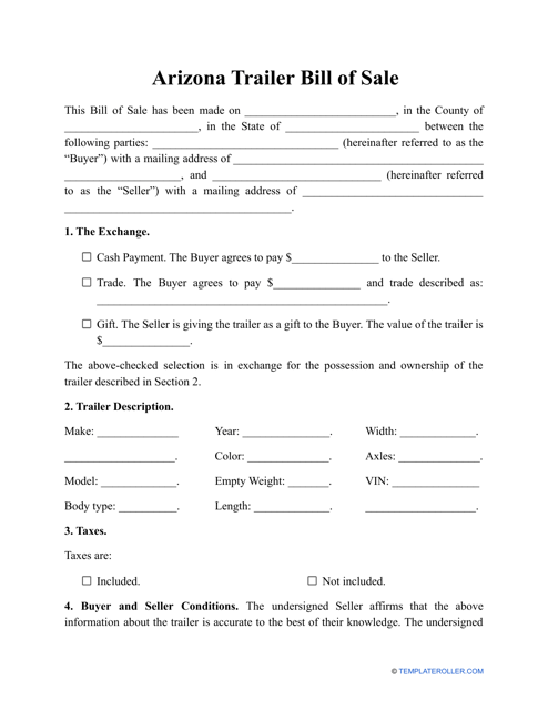 Arizona Trailer Bill Of Sale Template Fill Out Sign Online And