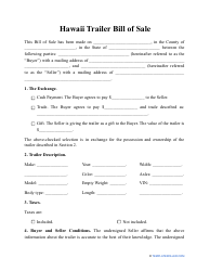 Document preview: Trailer Bill of Sale Template - Hawaii