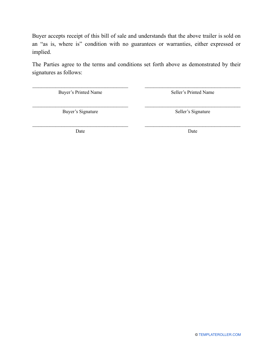 Trailer Bill of Sale Template - Idaho, Page 2