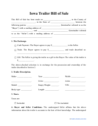 Document preview: Trailer Bill of Sale Template - Iowa