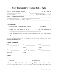 Document preview: Trailer Bill of Sale Template - New Hampshire
